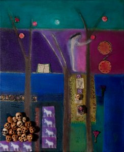 Eve and Pomegranate, 2011 (olje og collage på lerret)